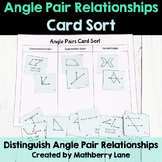 Angle Pairs Card Sorting Activity Geometry Printables