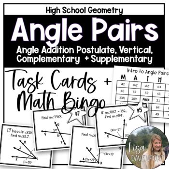 Preview of Angle Pairs- High School Geometry Task Cards and Math Bingo