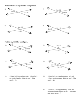 Angle Pairs Test Recovery Worksheet by Lexie  Teachers Pay Teachers