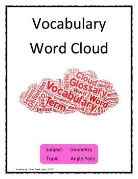 Preview of Angle Pairs Vocabulary Word Cloud Word Bank Handout Geometry