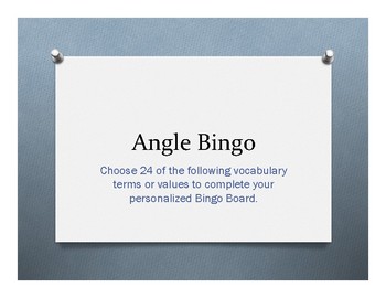 Preview of Angle Relationship Bingo