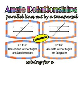 Preview of Angle Relationship Flashcards -Solve for x- Parallel Lines Cut by a Transversal