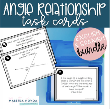 Preview of Angle Relationship Task Card in Spanish and English