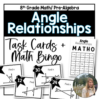 Preview of Angle Relationships Angle Pairs Task Cards and Bingo for Pre Algebra