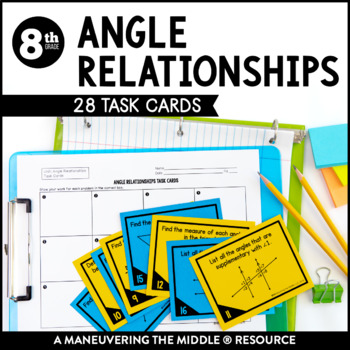Preview of Angle Relationships Task Cards | Parallel Lines, Transversals, & Angles Activity