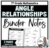 Angle Relationships Binder Notes - 7th and 8th Grade Math