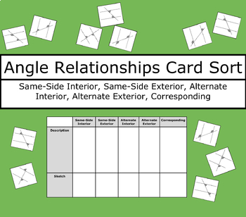 Preview of Angle Pairs Card Sort - Same Side, Alternate, Exterior, Interior, Corresponding
