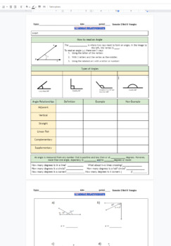 Preview of Angle Relationships: Complementary, Vertical, Supplementary... fillable notes