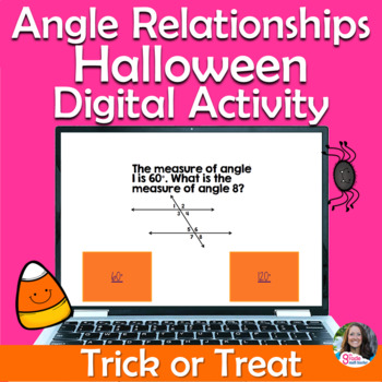 Preview of Angle Relationships Digital Trick or Treat Halloween Activity (Self-Checking)