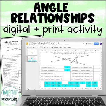 Preview of Angle Relationships Digital and Print Activity for Google Drive - 2 Levels