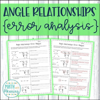 Preview of Angle Relationships Error Analysis Worksheet Activity - CCSS 7.G.B.5 Aligned