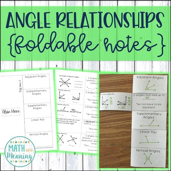 Preview of Angle Relationships Foldable Notes - Complementary, Supplementary, Vertical, Etc