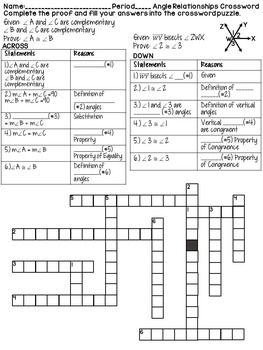 angle relationships geometry proofs crossword puzzle by