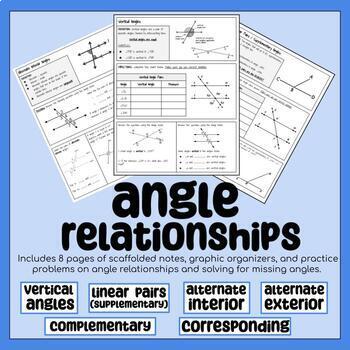 Preview of Angle Relationships Graphic Organizer and Practice Problems