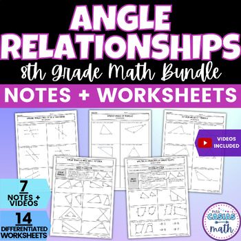 Preview of Angle Relationships Guided Notes and Worksheets BUNDLE 8th Grade Math
