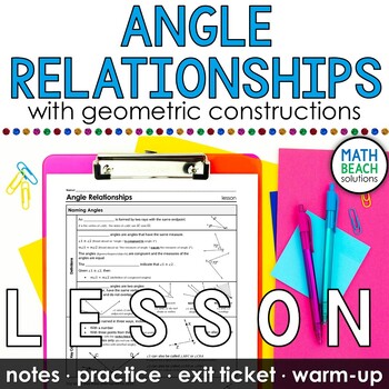 Preview of Angle Addition and Relationships Notes and Practice with Constructions