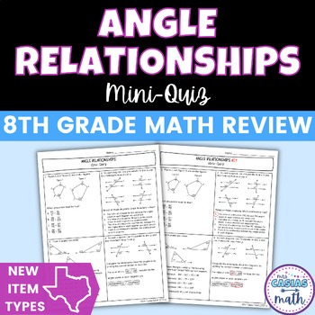 Preview of Angle Relationships Mini Quiz | STAAR New Question Types | 8th Grade Math Review