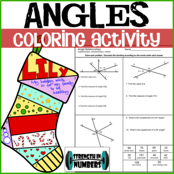 Preview of Angle Relationships Personalized Holiday Stocking Coloring Activity