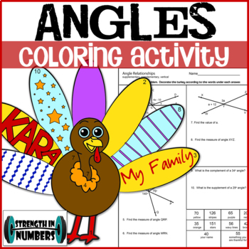 Preview of Angle Relationships Personalized Thanksgiving Turkey Coloring Activity