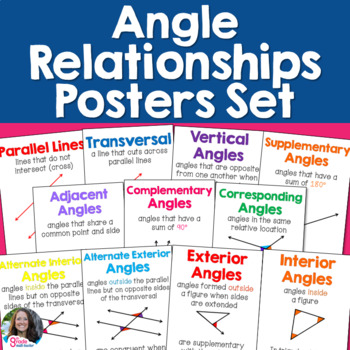 Preview of Angle Relationships Posters Set for 7th and 8th Grade Math Word Wall