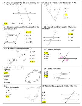 Angle Relationships Quiz With Answer Key by Math Maker TPT