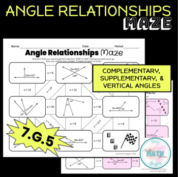 Preview of Angle Relationships  Solving Equations | 7.G.5 | 8.G.5 | Maze | Angle Properties