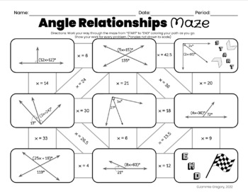 Angle Relationships Solving Equations 7 G 5 8 G 5 Maze Angle