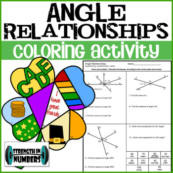 Preview of Angle Relationships St. Patrick's Day Personalized Shamrock Coloring Activity
