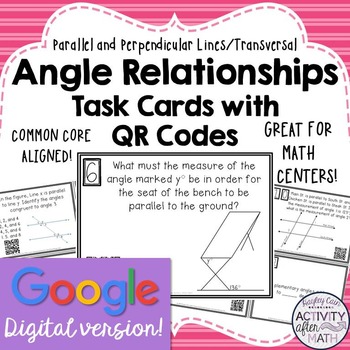 Preview of Angle Relationships Task Cards GOOGLE Slide Distance Learning