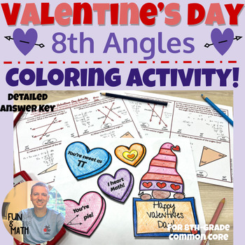 Preview of 8th-Grade Angle Relationships Valentine's Day Coloring Activity