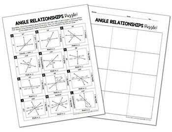 Angle Relationships (Vertical, Complementary, & Supplementary) Puzzle