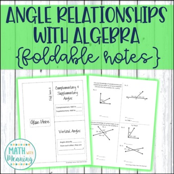 Preview of Angle Relationships With Algebra Foldable Notes - Using Equations