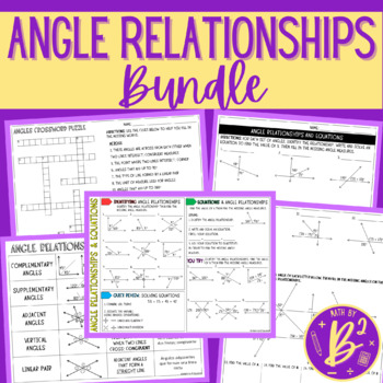 Preview of Angle Relationships and Equations | 7th Grade | Practice and Notes