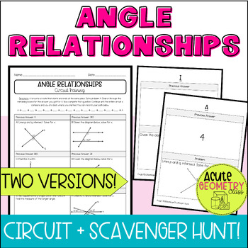 Preview of Angle Relationships in Geometry Worksheet - Circuit and Scavenger Hunt Activity