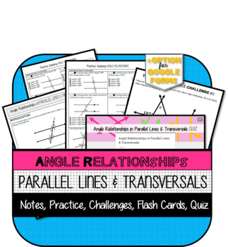 Preview of Angle Relationships in Parallel Lines Notes, Practice, Activities, Quiz