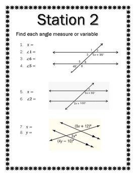 angle relationships in parallel lines and triangles stations tpt