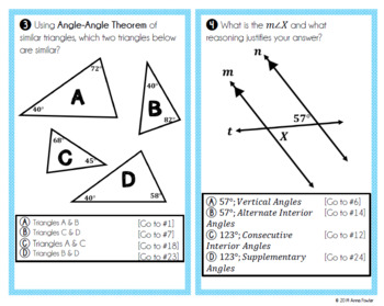 Angle Relationships In Sim Triangles Ext Angles Parallel Lines Task Cards