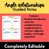 Angle Relationships introduction guided notes 