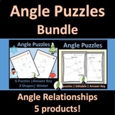 Angle Relationships to Find Missing Angles Puzzle Bundle |