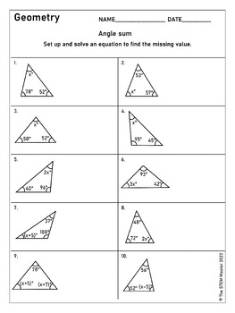 Angle Sum and Exterior Angles 8th Grade Geometry Worksheets 8.G.5