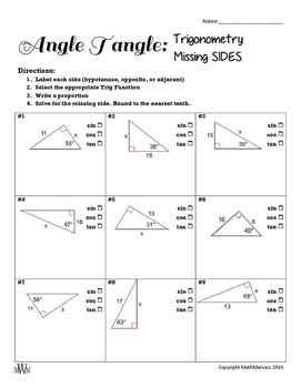 Angle Tangle: Find Missing Sides with Trig by Math Maniacs TpT