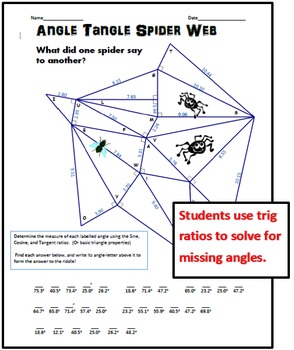 Preview of Angle Tangle Spider Web - Solving for Angles with SohCahToa (+ Digital Version!)