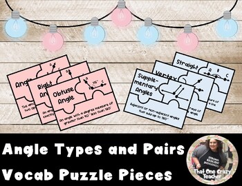 Preview of Angle Types and Pairs Vocab Puzzle Pieces