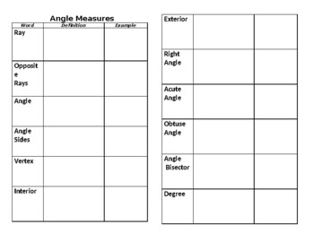Preview of Angle Vocabulary for Day 1 of learning about Angles