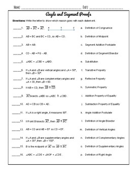 Preview of Angle and Segment Proof Matching Activity