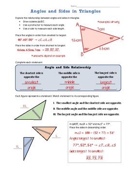 Angle and Side Relationship in Triangles by Tara Murphy TPT