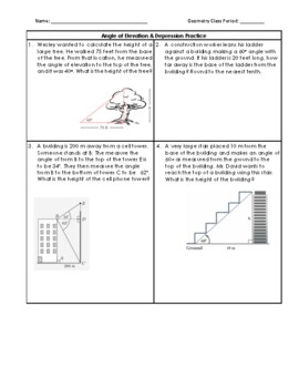 Angle Of Elevation And Depression Worksheet With Pictures