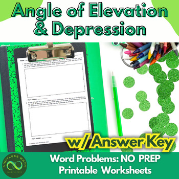 Preview of Angle of Elevation & Depression Word Problems with Answer Key - Part1