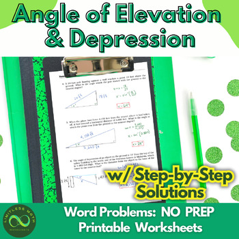 Preview of Angle of Elevation & Depression Word Problems w/ Step-by-Step Solutions - Part1