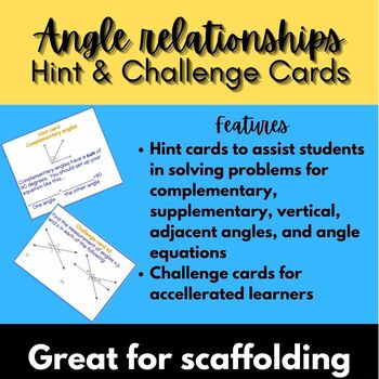 Preview of Angle relationships hint cards / challenge problem cards - differentiating